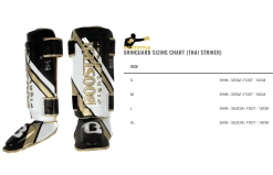 Booster Scheenbeschermers Thai Striker V2 Zwart -Fightstyle maattabel booster scheenbeschermers thai striker v